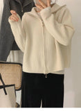 Flytonn-cute winter outfits casual winter outfits christmas outfit party look inspos Solid Knitted Hooded Cardigan Sweater