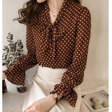 Flytonn-cute winter outfits casual winter outfits christmas outfit party look inspos Long Sleeve Chiffon Polka Dot Blouse Shirt