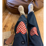 Flytonn-cute winter outfits casual winter outfits christmas outfit party look inspos High Waist Heart Checkered Shape Loose Long Jeans Pants