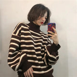 Flytonn-cute winter outfits casual winter outfits christmas outfit party look inspos Turtleneck Striped Loose Sweater