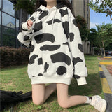 Flytonn-cute winter outfits casual winter outfits christmas outfit party look inspos Loose Cow Pattern Printed Hooded Sweatshirt