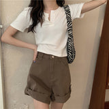 Flytonn-cute winter outfits casual winter outfits christmas outfit party look inspos Casual Open Button Cropped Slim Shirt