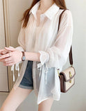 Flytonn-cute winter outfits casual winter outfits christmas outfit party look inspos Loose Sweet Chiffon Thin Transparent Blouse Shirt