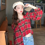 Flytonn-cute winter outfits casual winter outfits christmas outfit party look inspos Plaid Backless Lace Up Lantern Sleeve Shirt