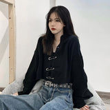 Flytonn-cute winter outfits casual winter outfits christmas outfit party look inspos Long Sleeve Big Pin Buckle Cardigan Sweater