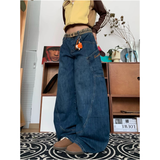 Flytonn-2024 Autumn Women's Casual Solid Harajuku Jeans Y2K Wide Leg Baggy Punk Denim Trouser Vintage Aesthetic Emo Loose Washed Pants