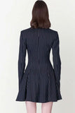 Flytonn-nye outfits Classic Lapel Button Front Fit & Flare Striped Blazer Mini Dress - Navy Blue