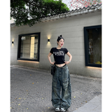 Flytonn-Women's Y2k Blue Cargo Jeans Baggy 2000s Trashy Aesthetic Streetwear Oversize Denim Trousers Harajuku Jean Pants Vintage Clothes