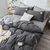 Flytonn-2025 Spring Bedding Set Solid Blue Duvet Cover Set Flat Sheet with Pillowcases 2025 New Twin Full Size Boys Girls Bed Linen Grey Green Bedding Kit