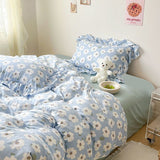 Flytonn-2025 Spring Bedding Set Cute Floral Duvet Cover Set Ins Korean Style with Flat Sheet Pillowcase No filler Washed Cotton Queen Double Home Bed Linens