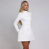 Flytonn Autumn Long Sleeve Dress 2025 New Arrivals Backless Sexy Dress White Mini A Line Party Dresses Women's Clothing-nye outfits