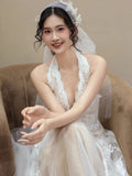 Flytonn-y2k outfits French Lace Luxury Wedding Dress Bridal High End Outdoor Yarn Morning Robe V-neck Halter Neck Engagement Long Dress for Women