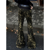 Flytonn-Vintage Leopard Print Women's Trousers Retro Streetwear Wide Leg Pants Boho Design Casual Wide Leg Long Pants For Women Relaxed