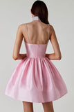 Flytonn-nye outfits Silky Sweetheart Spaghetti Strap Pleated Satin Skater Mini Dress - Pink