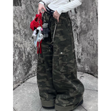 Flytonn-Camouflage Jeans Women Y2K Hip Hop Vintage High Waisted Jeans Straight Streetwear Casual Loose Large Size Wide Leg Denim Pants