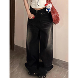 Flytonn-America High Waist Black High Streetwear American Casual Wide Leg Pants Women Jeans Plus Size Basic Baggy Retro Straight Trouser