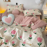 Flytonn-2025 Spring Bedding Set Cute Cartoon Bedding Set Ins Style Duvet Cover Without Comforter Pillowcases Flat Sheet New Arrival Soft Bed Linens