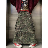 Flytonn-Women's A-line Denim Skirt Vintage 90s Camouflage Y2k Long Cowboy Skirt Harajuku Korea Jean Skirt 2000s Clothes Winter 2024