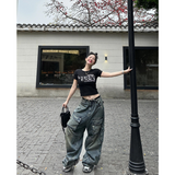 Flytonn-Women's Y2k Blue Cargo Jeans Baggy 2000s Trashy Aesthetic Streetwear Oversize Denim Trousers Harajuku Jean Pants Vintage Clothes