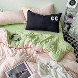 Flytonn-2025 Spring Bedding Set Nordic Green Pink Duvet Cover Set No Filling Soft Washed Cotton Ins Style Boys Girls Single Queen Size Bed Linen Pillowcases