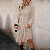 Flytonn-Black Friday Sale - Women's Casual Solid Color Long Sleeve Midi Dress