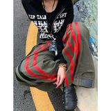 Flytonn-Autumn Women's Casual Retro Wide Leg Baggy Emo Denim Trouser Harajuku High Waist Loose Jeans Lady Green Striped Print Pants