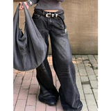 Flytonn-Black Womens Jeans High Waist Vintage Straight Winter Y2K Classic Denim Pants Streetwear American Wide Leg Baggy Denim Trouser