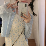 Flytonn-y2k outfits Summer New Simple Style Long Sleeve Cardigan Top Sweet Floral Strap Camisole Long Dress for Women Two Piece Sets Women Outfits