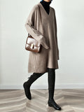 Flytonn-Black Friday Sale - Stylish Long Sleeves Loose Solid Color V-Neck Sweater Dresses