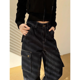 Flytonn-Black Jeans Women American Style Y2K 90S Vintage High Waisted Jean Straight Trouser Streetwear Casual Loose Wide Leg Denim Pants