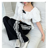 Flytonn-Women's Black Gothic Flare Pants Harajuku Streetwear Aesthetic High Waist Sweatpants Jogger Y2k 2000s Vintage Trousers Clothes