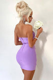 Flytonn-nye outfits Sexy Sweetheart Strapless Pleated Bodycon Bandage Mini Dress - Purple