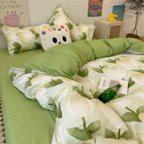 Flytonn-2025 Spring Bedding Set Christmas Bedding Set Flat Sheet Duvet Cover Pillowcase Combination Green Tree Flower Home Textile Bed Linen Fashion