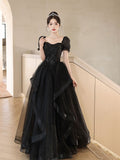 Flytonn-y2k outfits New Graduation High School Dress French High end Black Long Evening Dresses for Women Bubble Sleeve Bridesmaid Wedding Dress