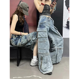 Flytonn-Blue Womens Jeans High Waist Vintage Straight Baggy Denim Pants Streetwear American Design Sense Fashion Wide Leg Denim Trouser