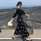 Flytonn-y2k outfits French Elegant Polka Dot  Vintage Dress Summer Korean Style Elegance V-Neck Half Sleeve Waist Slimming Long Dresses for Women