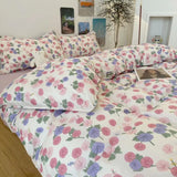 Flytonn-2025 Spring Bedding Set Ins Pink Flowers Bedding Set Fashion Flat Sheet Duvet Cover No Filling Pillowcase Twin Full Queen Nordic Boy Girl Bed Linen