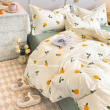 Flytonn-2025 Spring Bedding Set Ins Style Duvet Cover Set with Flat Sheet Pillowcases Cute Orange Cherry Crow Printed Single Double Queen Size Girls Bedding Kit