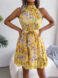 Flytonn-Graduation Gift Back to School Season Summer Vacation Dress Spring Outfit Spring and Summer New Temperament Laced Ruffle Hem Floral Dress