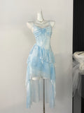 Flytonn-birthday dress pretty outfits Ethereal Blue High-Low Ruffle Layered Summer Dress Graduation Gifts