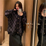 Flytonn-cute winter outfits casual winter outfits christmas outfit party look inspos Loose Argyle Aesthetic Knitted Cardigan Sweater