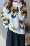 Flytonn-cute winter outfits casual winter outfits christmas outfit party look inspos O-Neck Sun Flower Pattern Knitted Sweater