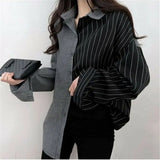 Flytonn-cute winter outfits casual winter outfits christmas outfit party look inspos Long Sleeve Striped Combination Blouse Shirt