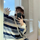 Flytonn-cute winter outfits casual winter outfits christmas outfit party look inspos Loose Oversize College Style Striped Long Sleeve Shirt