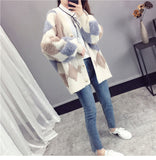 Flytonn-cute winter outfits casual winter outfits christmas outfit party look inspos Loose Argyle Pattern Knitted Warm Cardigan Sweater