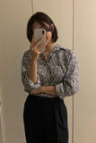 Flytonn-cute winter outfits casual winter outfits christmas outfit party look inspos Long Sleeve Blue Floral Casual Blouse Shirt