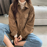 Flytonn-cute winter outfits casual winter outfits christmas outfit party look inspos Long Sleeve Retro Thick Corduroy Blouse Shirt