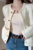 Flytonn-cute winter outfits casual winter outfits christmas outfit party look inspos Long Sleeve O-Neck Single Breasted Cardigan Sweater