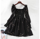 Flytonn-cute winter outfits casual winter outfits christmas outfit party look inspos Sexy Flower Puff Sleeve Chiffon Black Dress