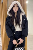 Flytonn-cute winter outfits casual winter outfits christmas outfit party look inspos Long Sleeve Hooded Fleece Short Parkas Jacket